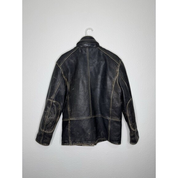 Vintage ANDREW MARC Distressed Genuine Leather Men’s Jacket Lined Sz S Moto Hood - Picture 2 of 16